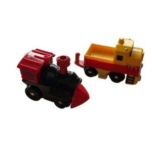 2004 Fisher Price Geotrax Train Vehicles Red & Yellow Plastic Cars Toys